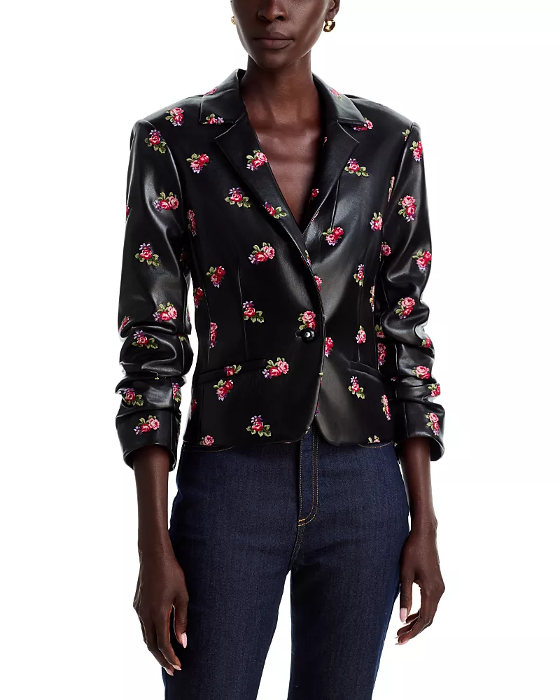 Cinq a Sept Khloe Tossed Roses Le Peti Faux Leather Blazer
