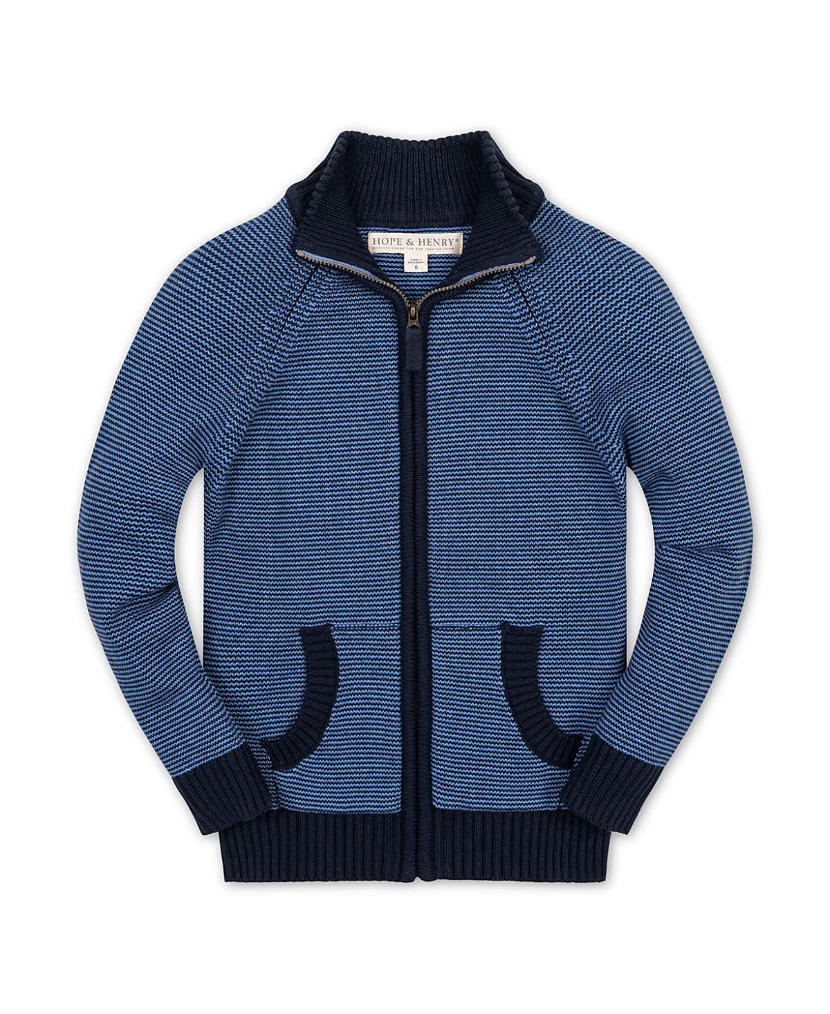 Hope & Henry Boys' Organic Full Zip Raglan Mock Neck Sweater - Little Kid