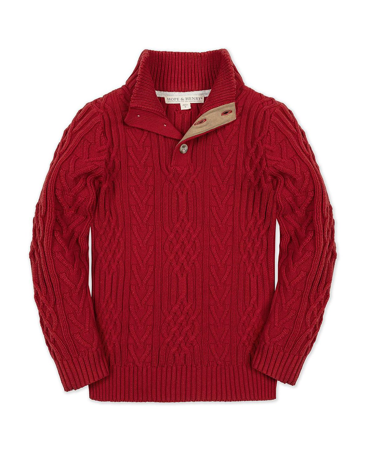 Hope & Henry Boys' Organic Mock Neck Cable Sweater - Big Kid