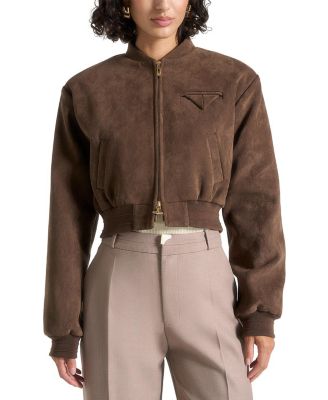 Monique Suede Wide Shoulder Bomber Jacket
