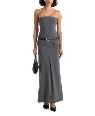 Tabitha Tailored Pinstripe Bandeau Belted Maxi Dress
