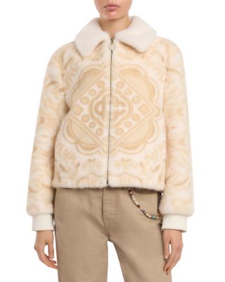 Logo Print Faux Fur Jacket