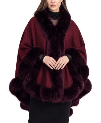 Lyla Grant Cashmere & Wool Blend Cape with Faux Fur Fox Trim
