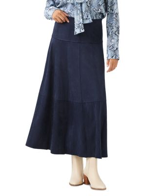 Tiered Faux Suede Midi Skirt