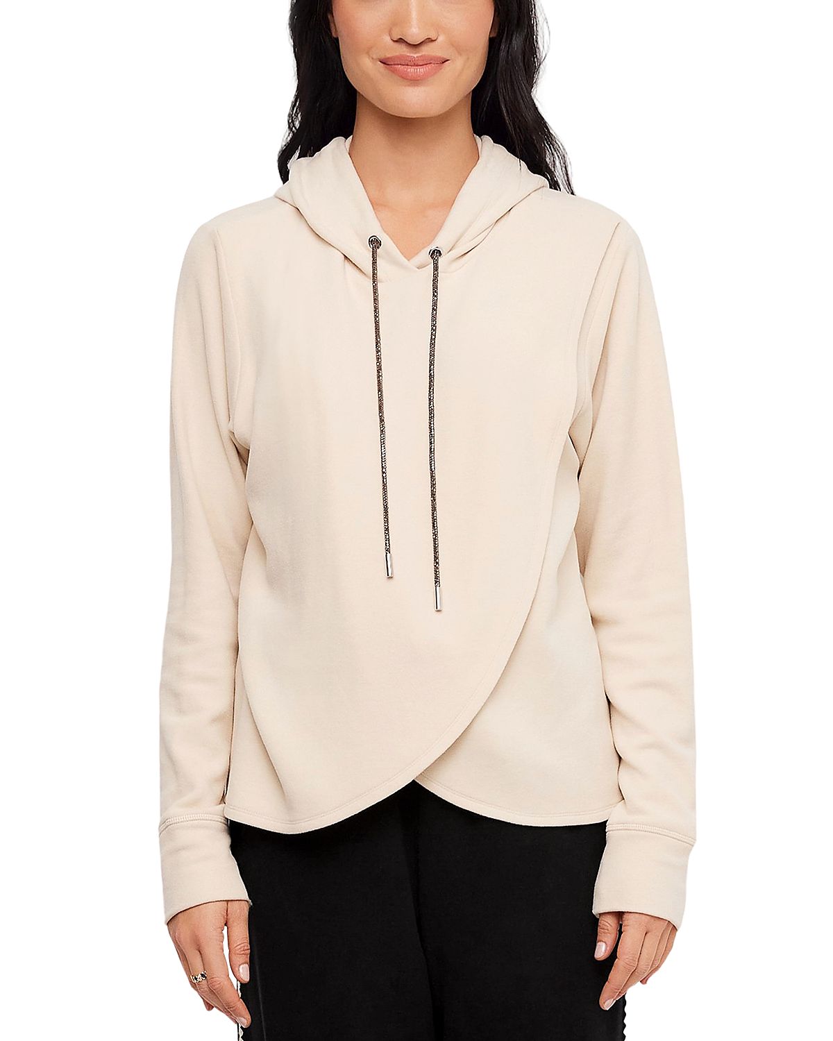 Karen Kane Rhinestone Drawstring Crossover Sweatshirt