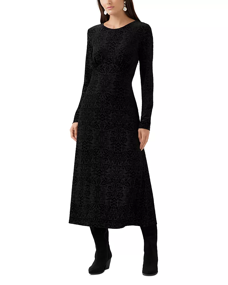 Karen Kane Velvet Burnout Long Sleeve Midi Dress