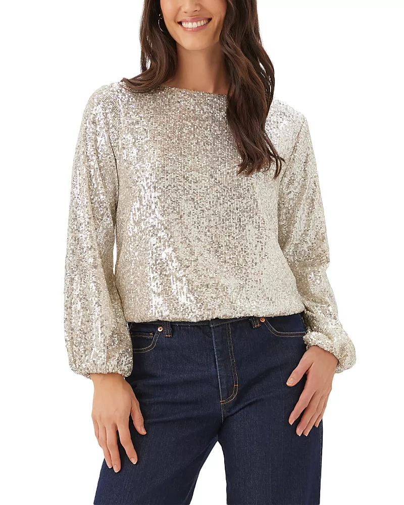 Karen Kane Boat Neck Blouson Sleeve Sequin Top
