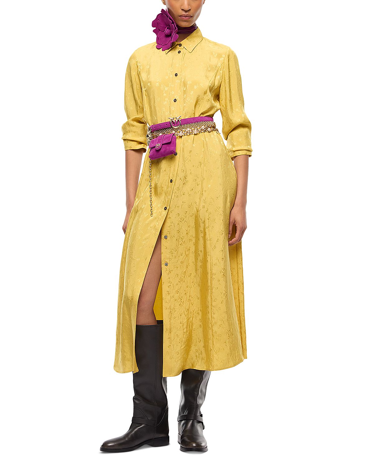 Pinko Jacquard Belted Midi Dress