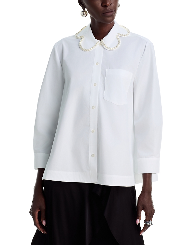 Simone Rocha Embellished Petal Collar Cropped Masculine Shirt