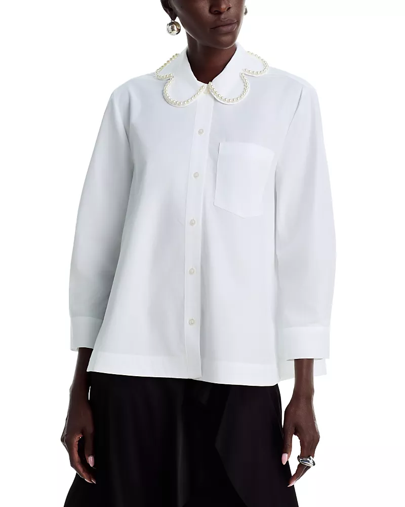 Simone Rocha Embellished Petal Collar Cropped Masculine Shirt