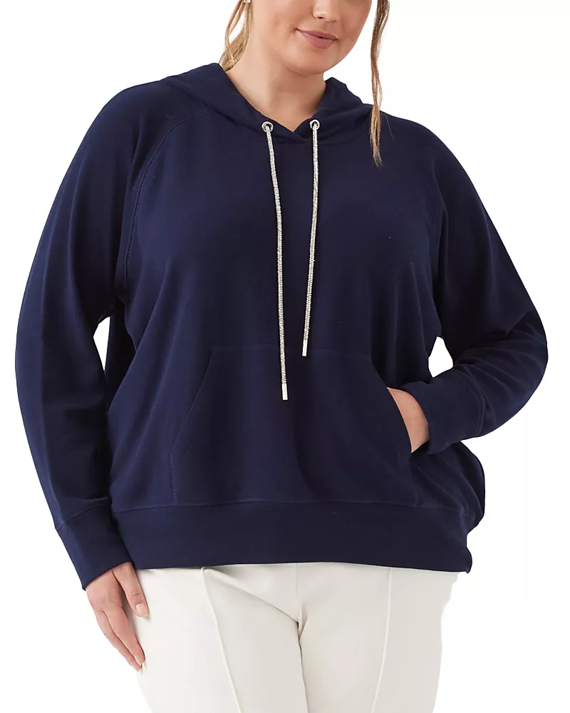 Karen Kane Plus Size Rhinestone Drawstring Hoodie Sweatshirt