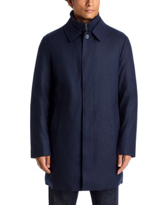 Wool Flannel Storm System Down Filled Car Coat With Removable Bib