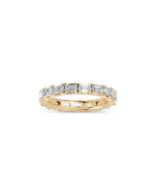 Diamond Emerald Cut French Pave Eternity Ring in 14K Yellow Gold, 3.0 tcw