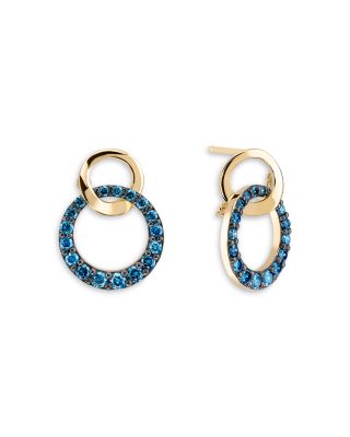 14K Yellow Gold Blue Diamond Interlocking Circle Drop Earrings, 0.57 tcw
