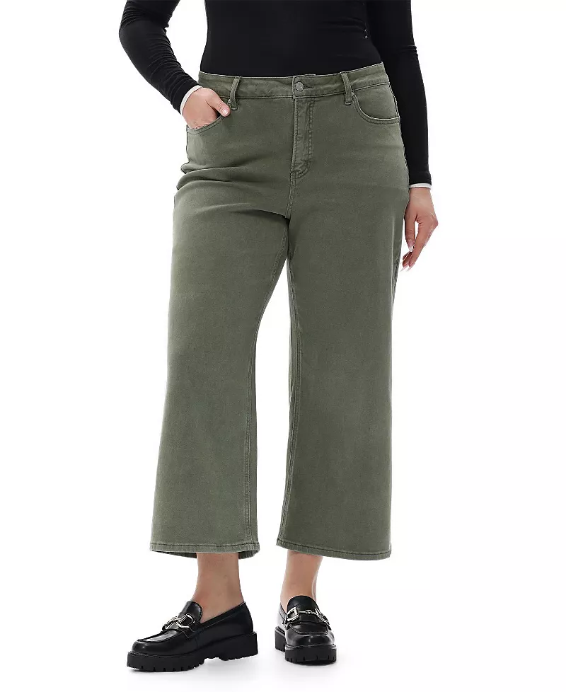 Bayeas Plus Mid Rise Straight Denim Jeans Stretch Comfortable in Green