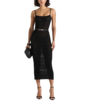 Danika Metallic Rib Knit Belted Midi Dress