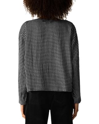 Wool Cotton Check Bateau Neck Boxy Top - thumbnail 3