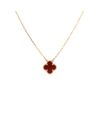  Vintage Alhambra Pendant Necklace 18K Gold and Carnelian, 16.5"