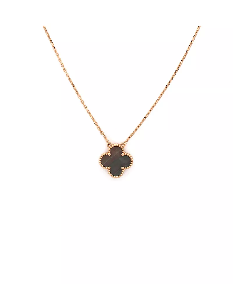 Pre-Owned Van Cleef & Arpels Vintage Alhambra Pendant Necklace 18K Rose Gold and Grey Mother of Pearl, 16.25