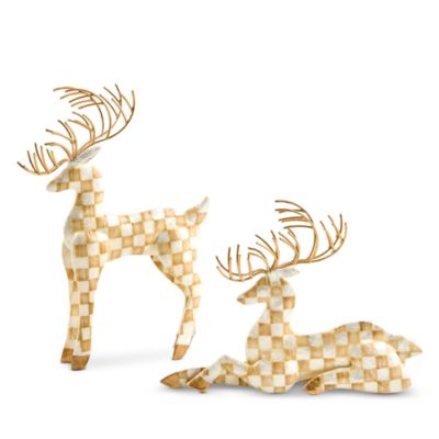 Mocha Check Capiz Deer, Set of 2