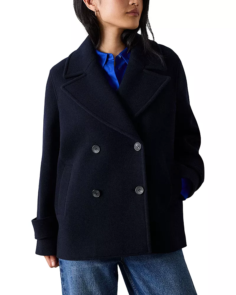 Whistles Double Breasted Wool Blend Peacoat
