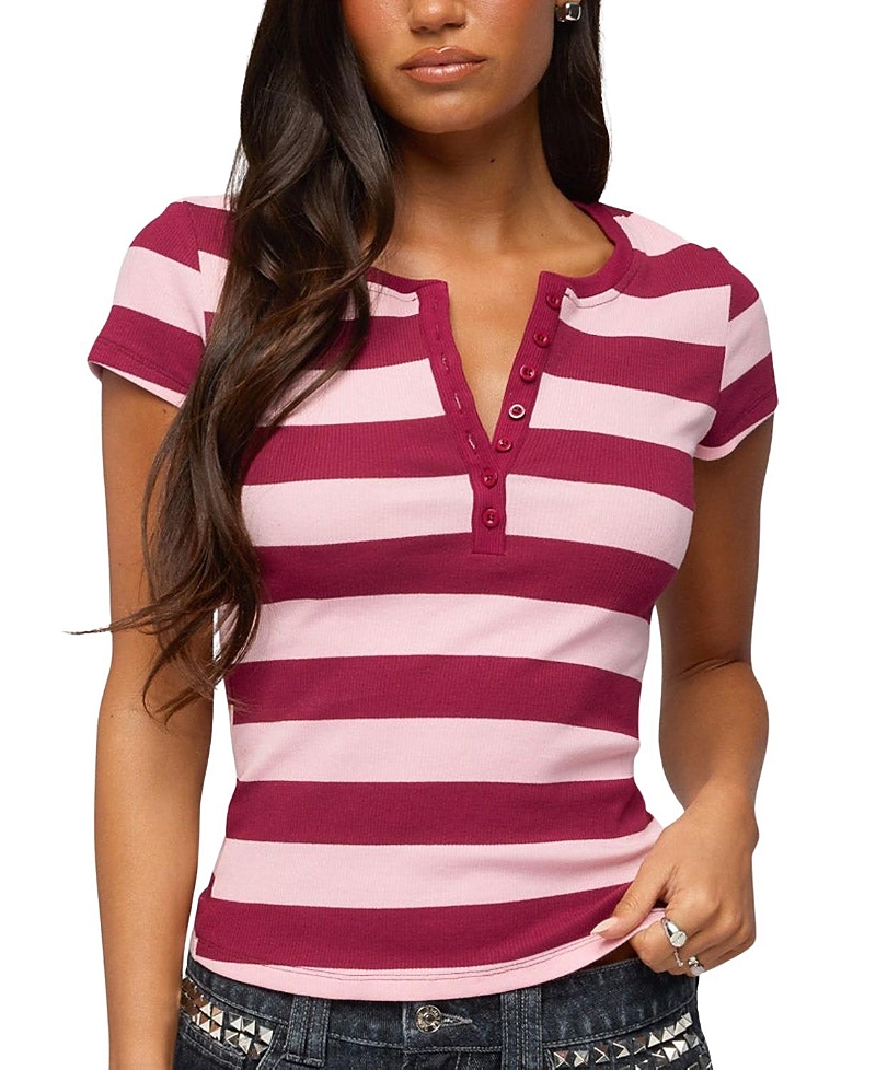 Edikted Rhianon Striped Henley Top