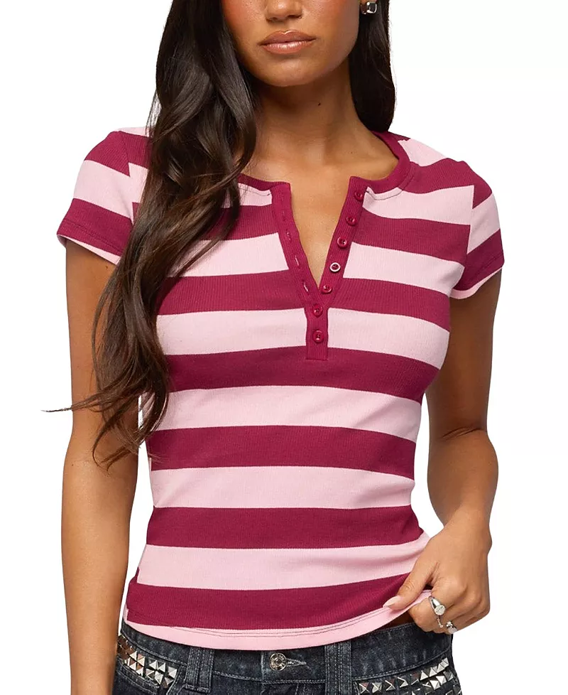 Edikted Rhianon Striped Henley Top
