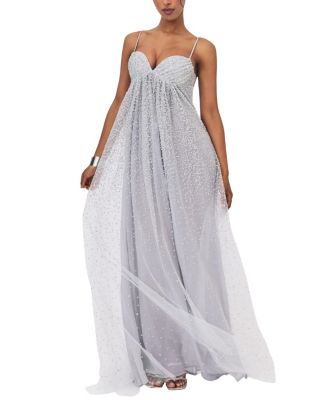  Wallie Rhinestone Embellished Mesh Backless Gown