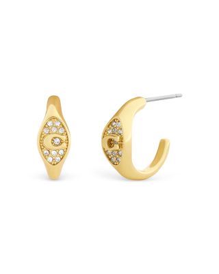 Signature C Pav&eacute; Signet Huggie Earrings, 0.6"L