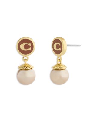 Signature C Coin & Imitation Pearl Drop Earrings 