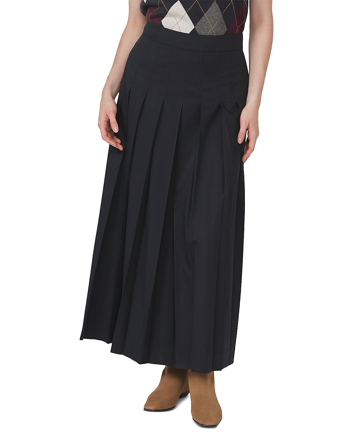 Point Pleated Front Maxi Skirt