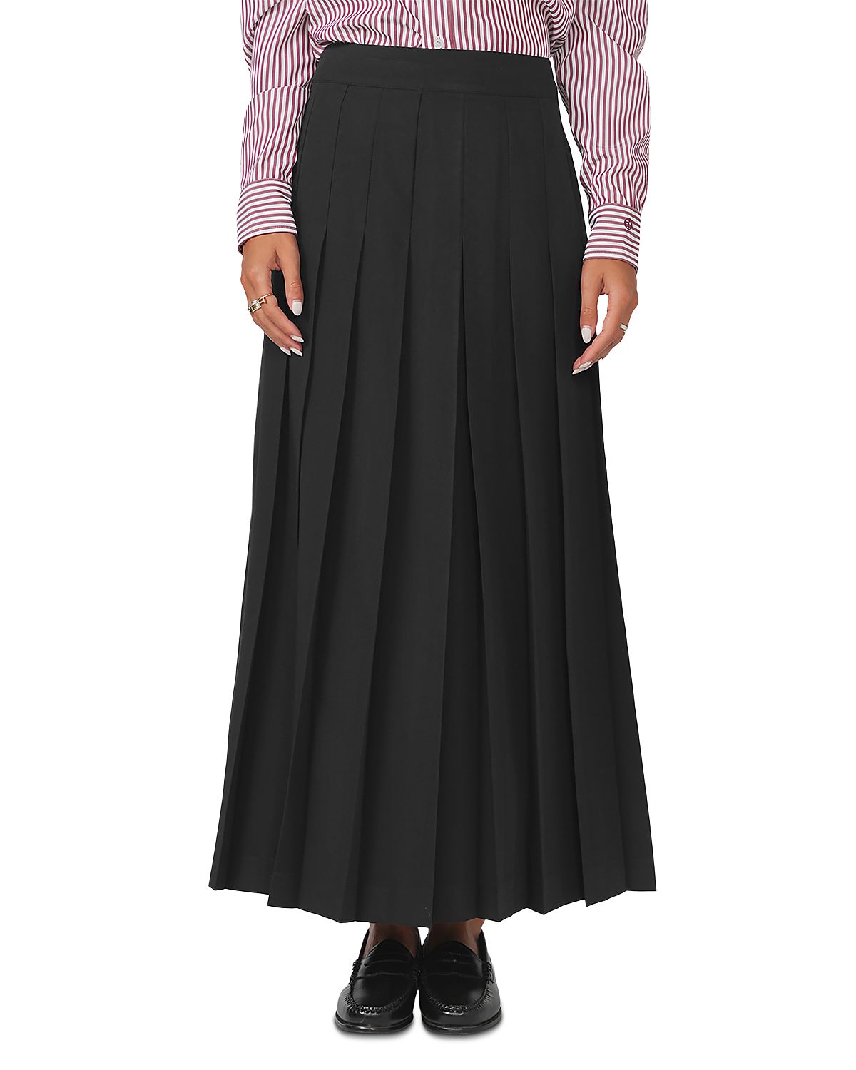 Point Pleated Front Maxi Skirt