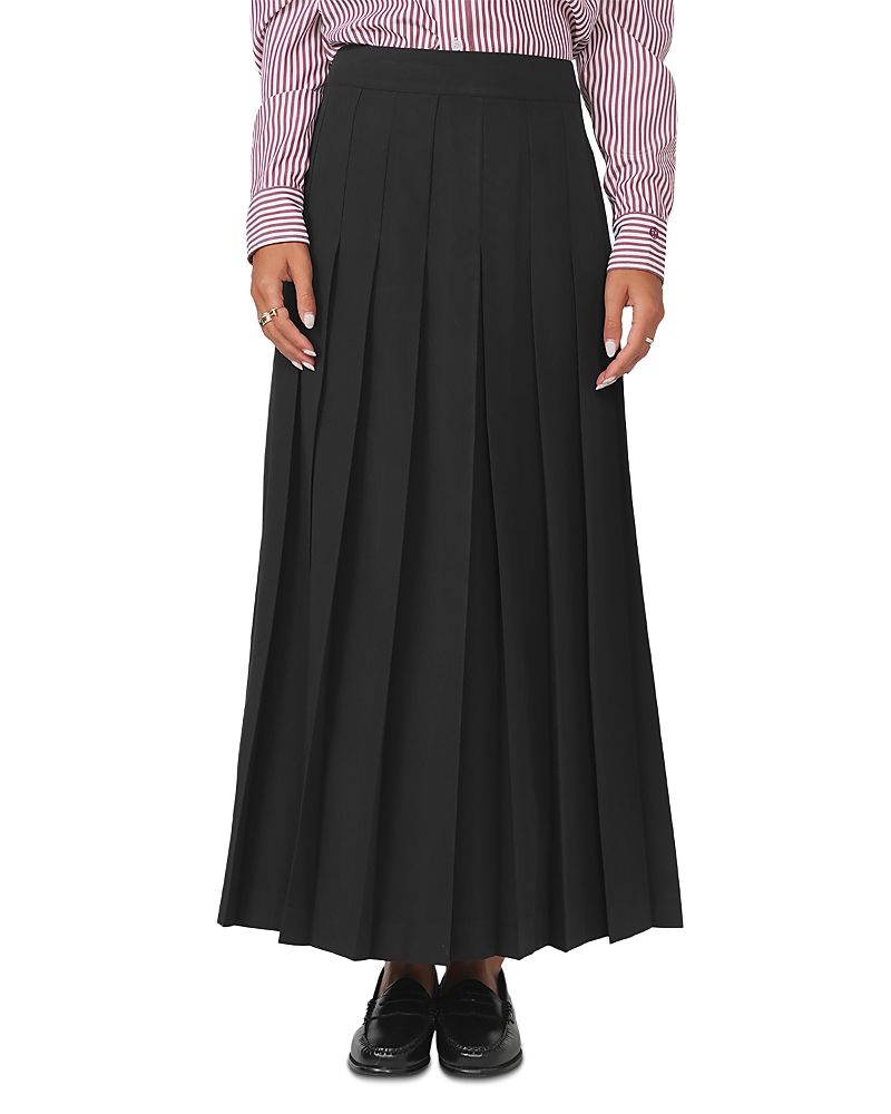 Point Pleated Front Maxi Skirt In Black