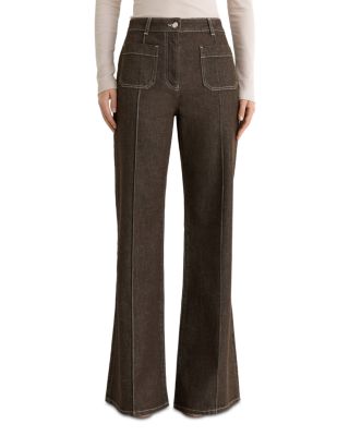 Cotton Stretch Sakura High Rise Flare Jeans in Brown