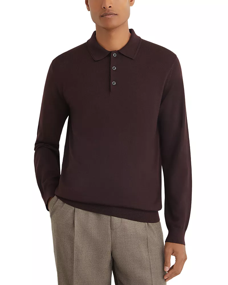 Reiss Bordeaux Wool Slim Polo Shirt