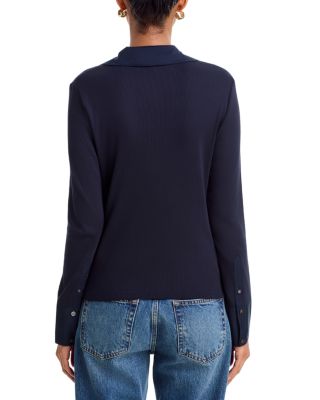 Brenner Cotton Blend Asymmetric Button Tee - thumbnail 3