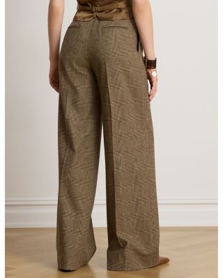 Petite Glen Plaid Brushed Wool Wide Leg Pants