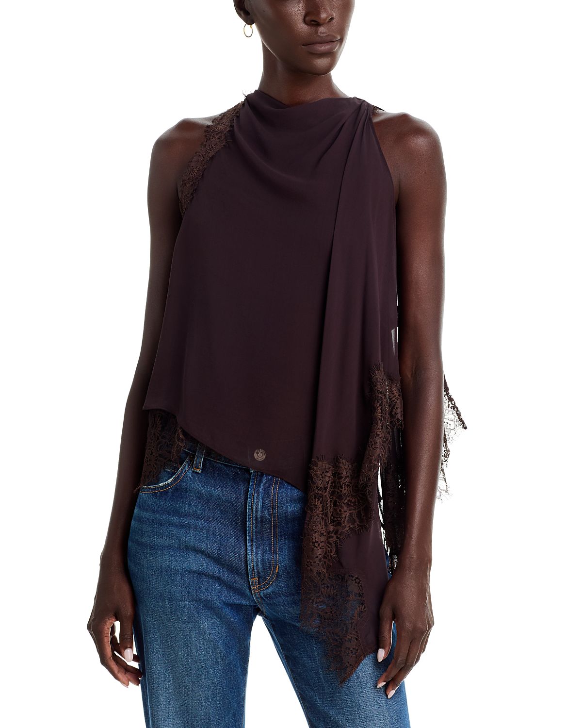 A. l.c. Renata Silk Lace Trim Asymmetric Top