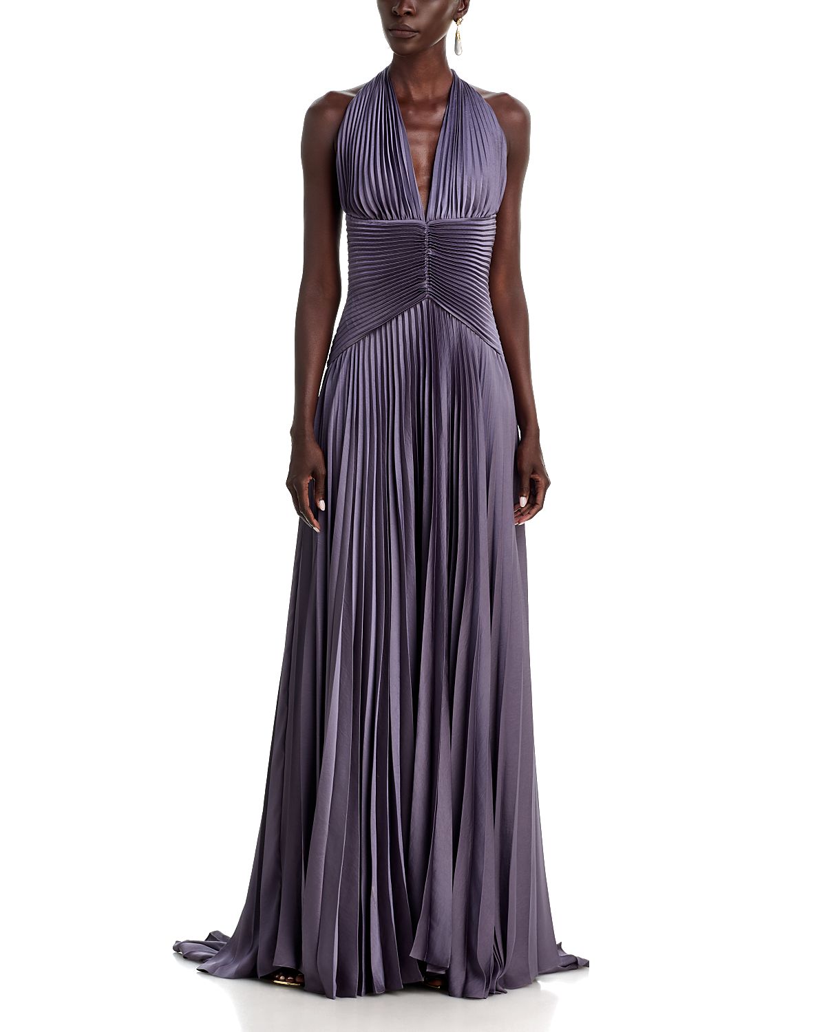 A. l.c. Sabine Pleated Halter Gown