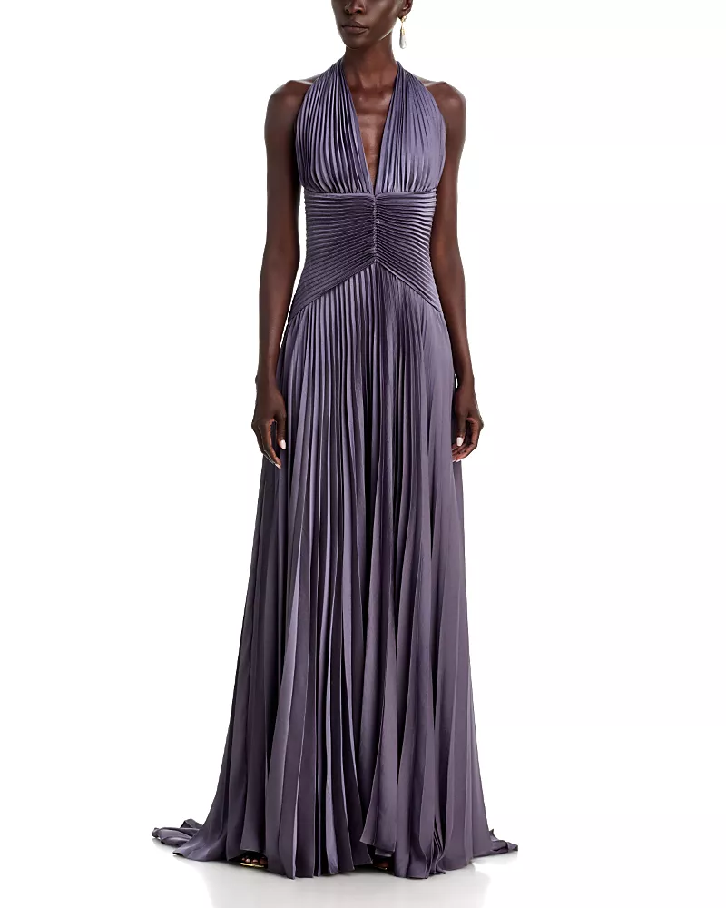 A. l.c. Sabine Pleated Halter Gown