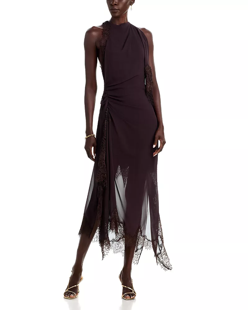 A. l.c. Renata Silk Lace Trim Midi Dress