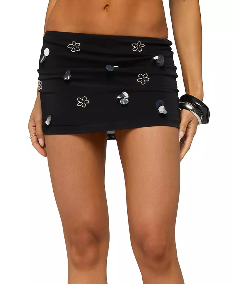 Edikted Juanie Bead & Sequin Mesh Mini Skirt