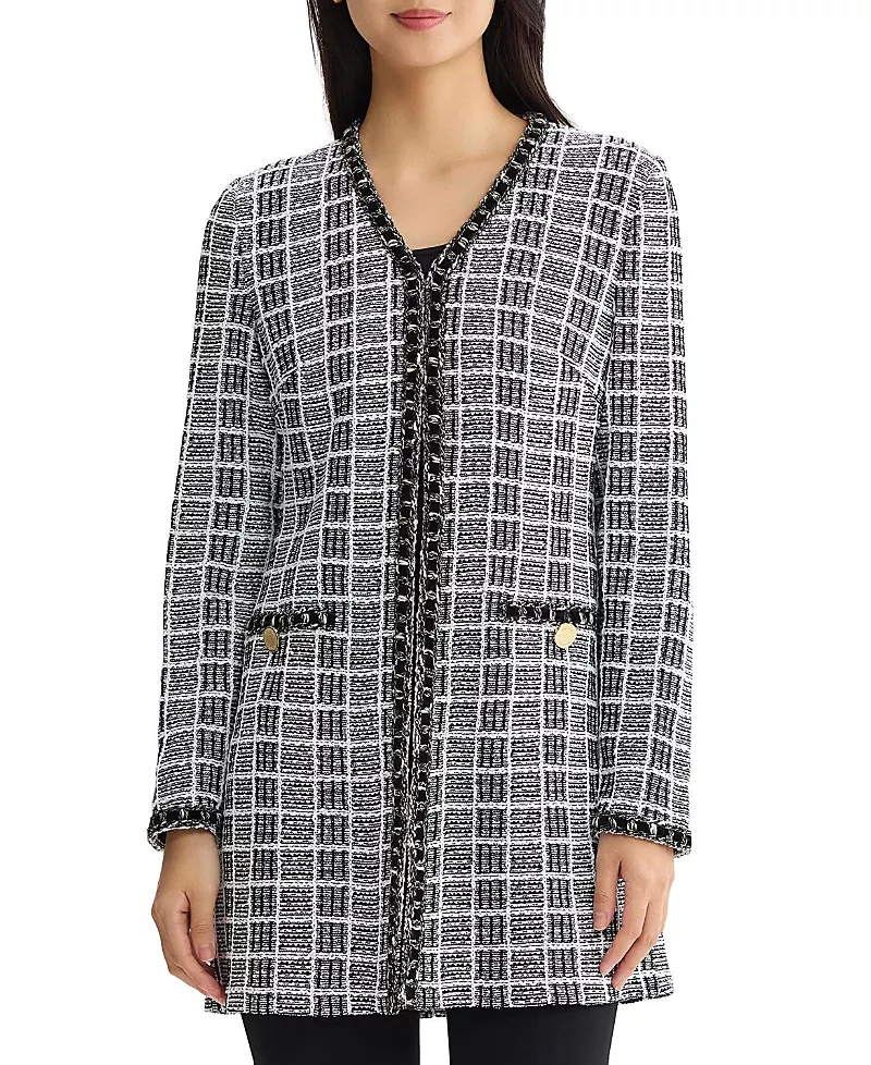 Misook Heritage Velvet Ribbon Trim Plaid Knit Jacket