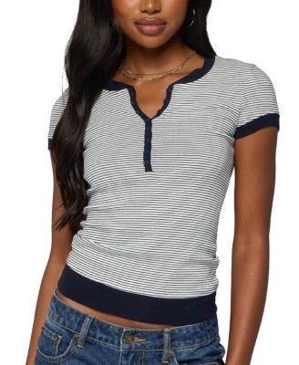 Regin Striped Ribbed Henley Top