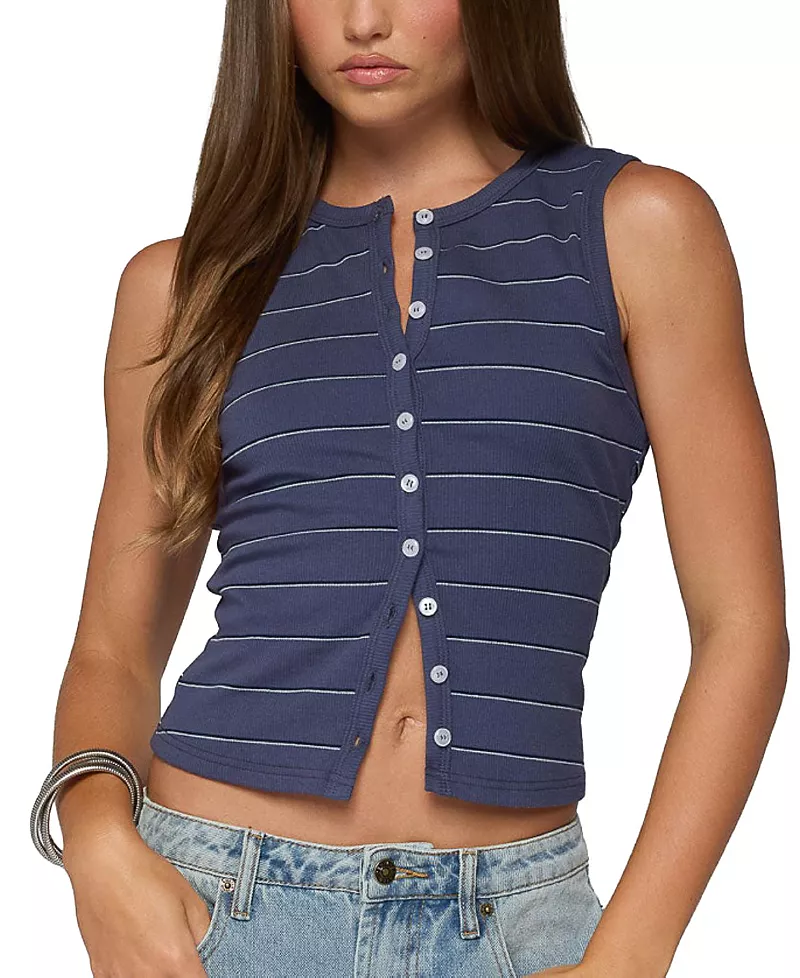 Edikted Brynne Striped Button Up Top