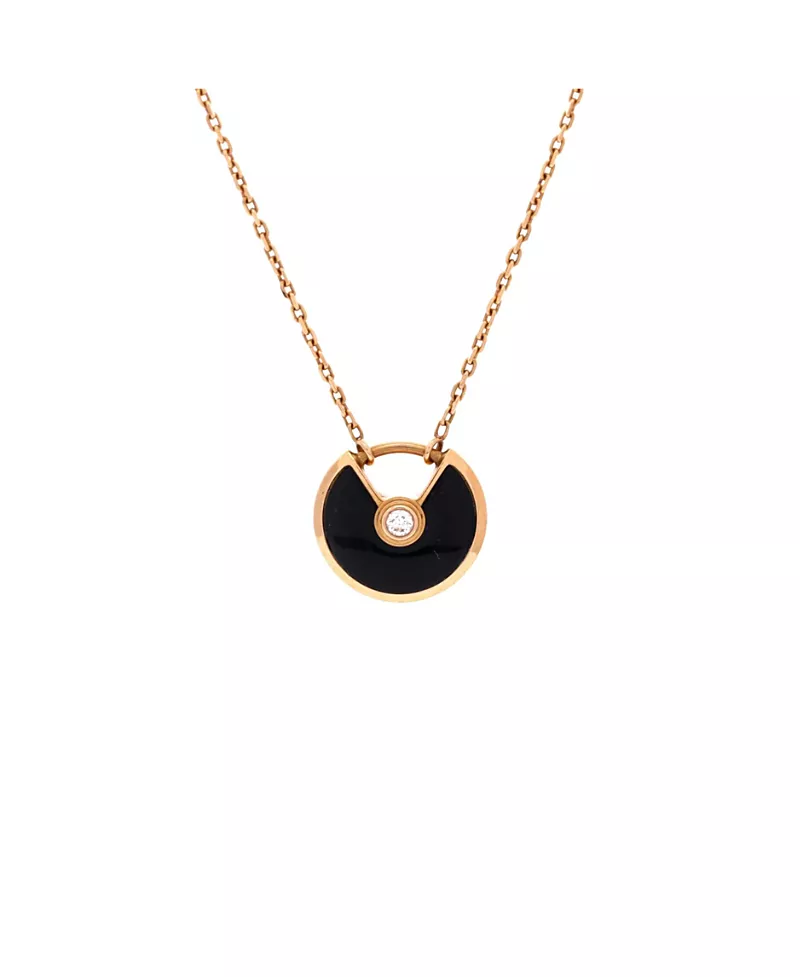 Pre-Owned Cartier Xs Amulette de Cartier Pendant Necklace 18K Rose Gold with Onyx and Diamond, 16.5