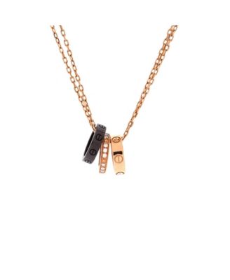 Love 3 Ring Pendant Necklace 18K Rose Gold and Ceramic with Diamonds, 16.5"