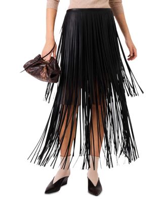 Fringed Faux Leather Skirt