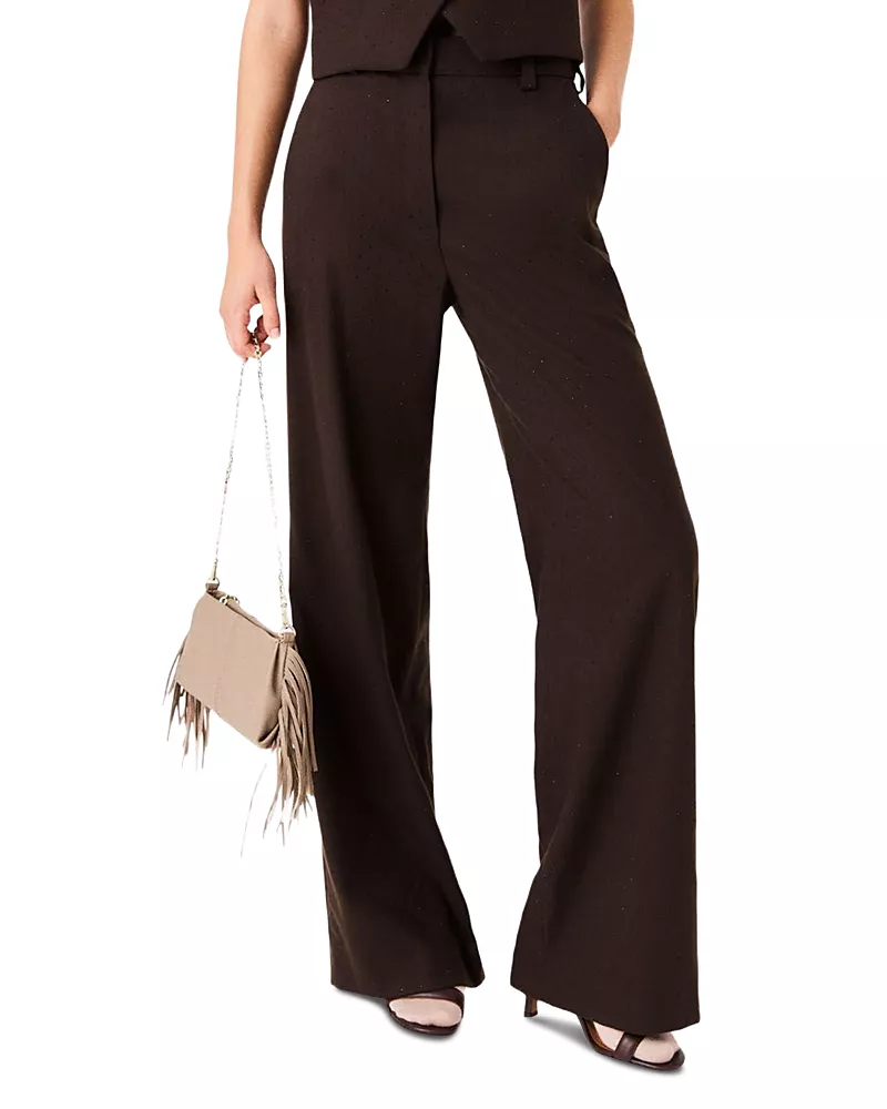 Maje Rhinestone Embellished Wide Leg Pants