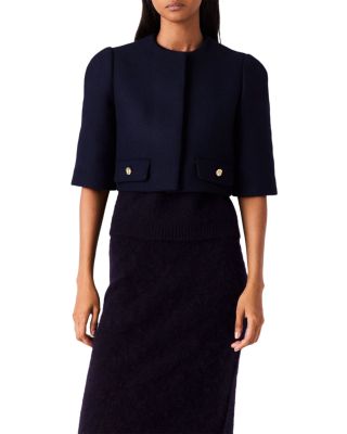 Collarless Short Sleeve Crop Jacket